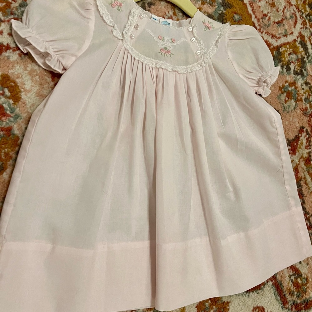 Feltman Bros Pink Baby Dress with Embroidered Details